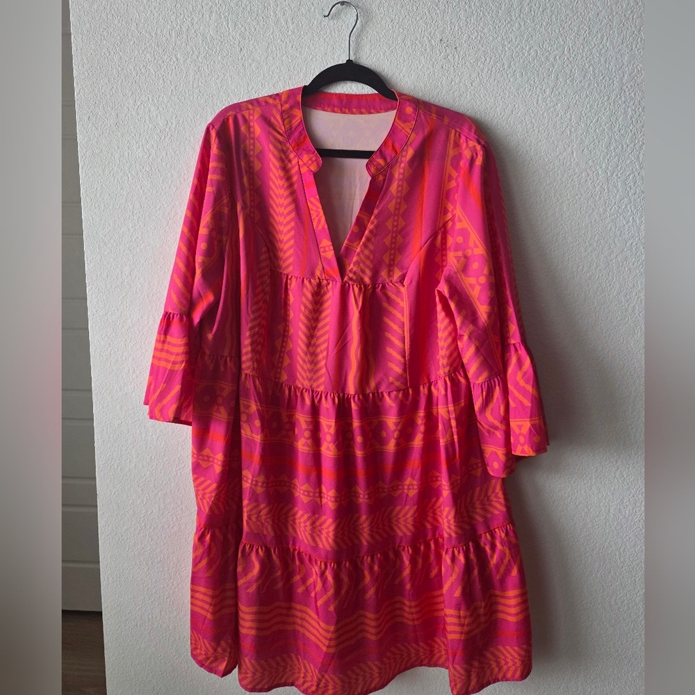 SHEIN Pink and Orange Aztec CHIC Patterned Dress